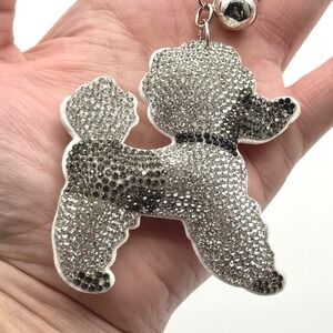Juliet Crystal Avenue Rhinestone Poodle Keychain Bag Charm Silver Tone Tassel